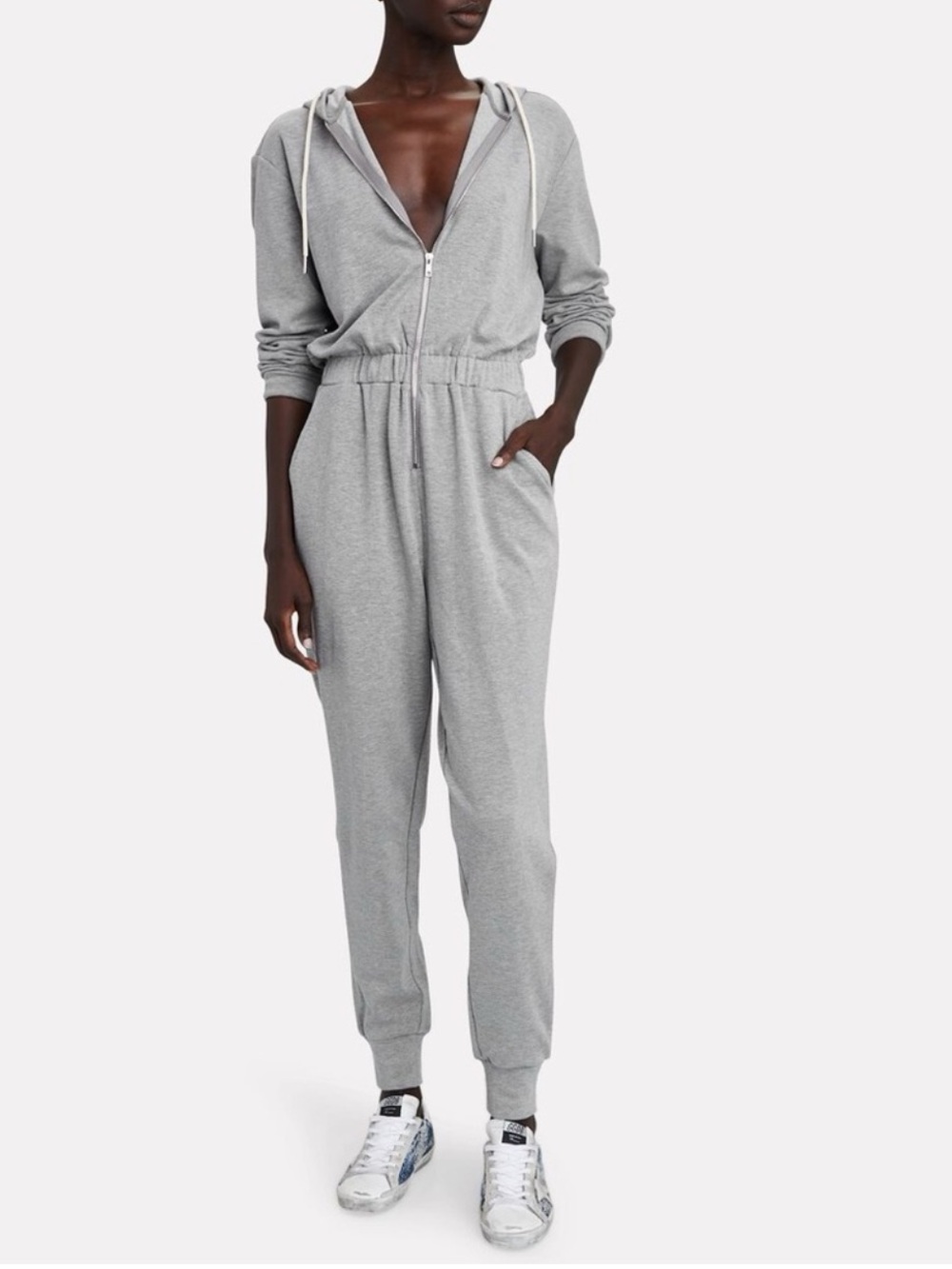 WeWoreWhat Light Gray Zip Hoodie Jumpsuit